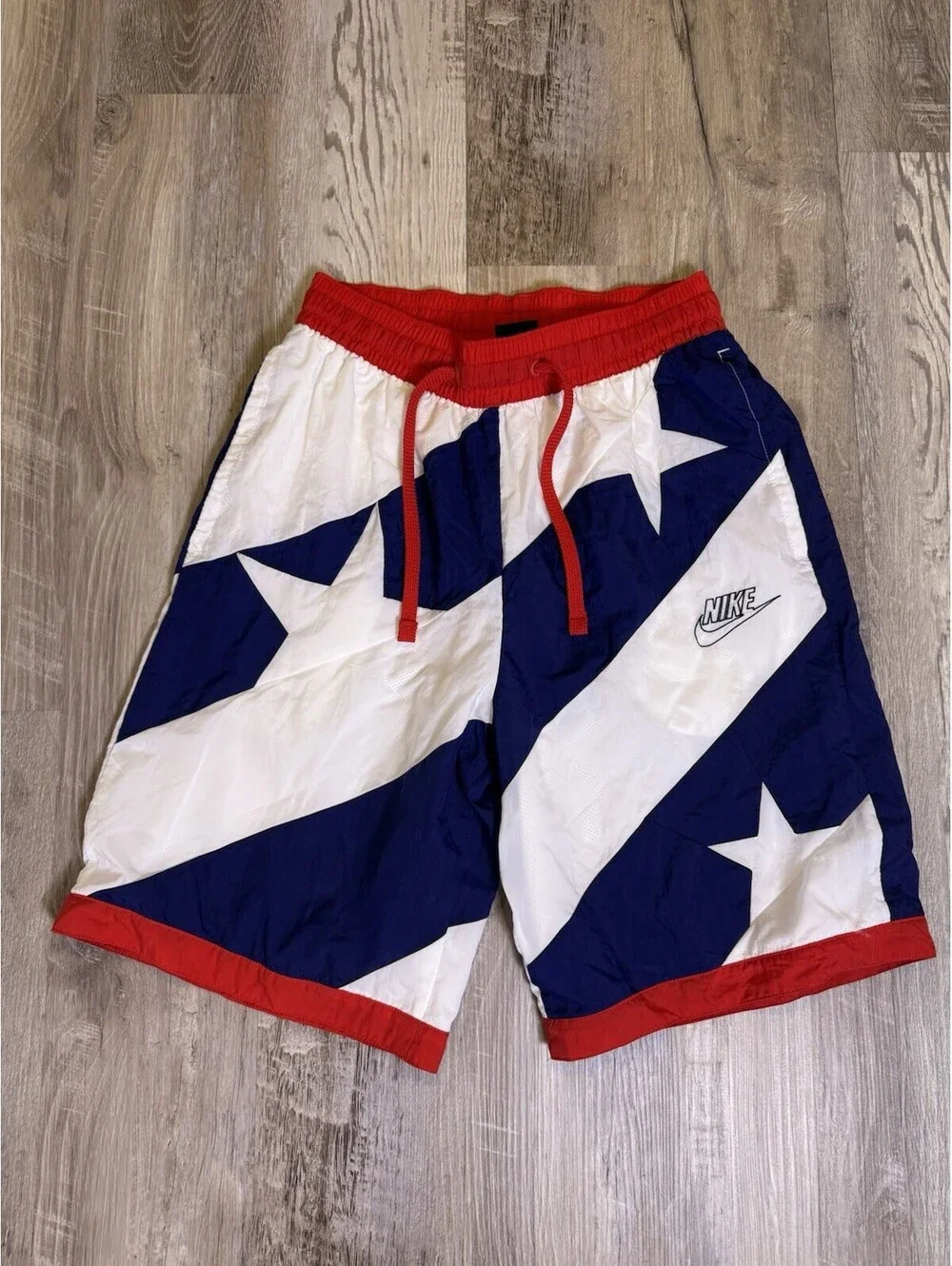 Nike Swim Trunks Shorts Mens S Red White Blue Throwback Bathing Suit Flag MINT